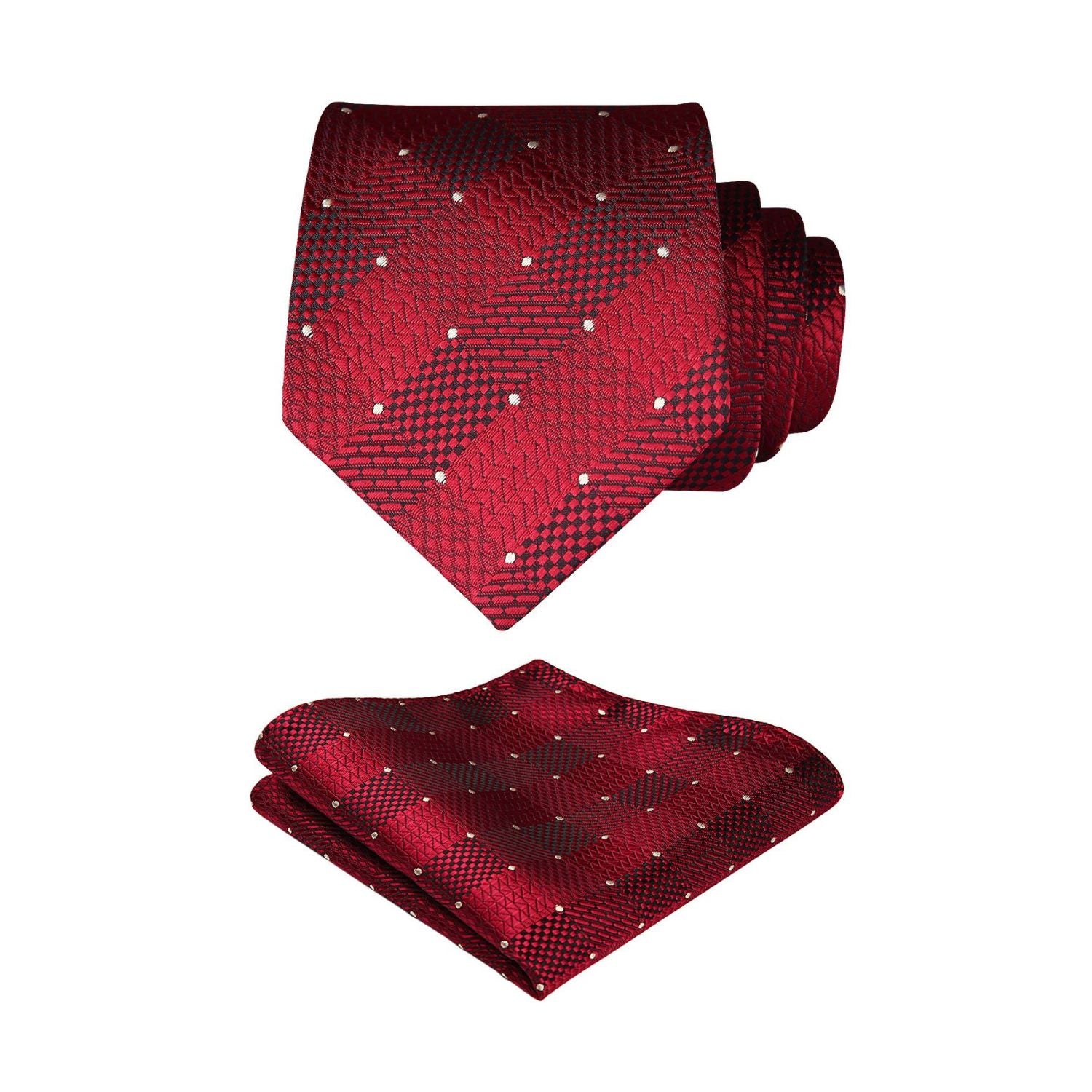 Plaid Tie Handkerchief Set - B-DARK RED