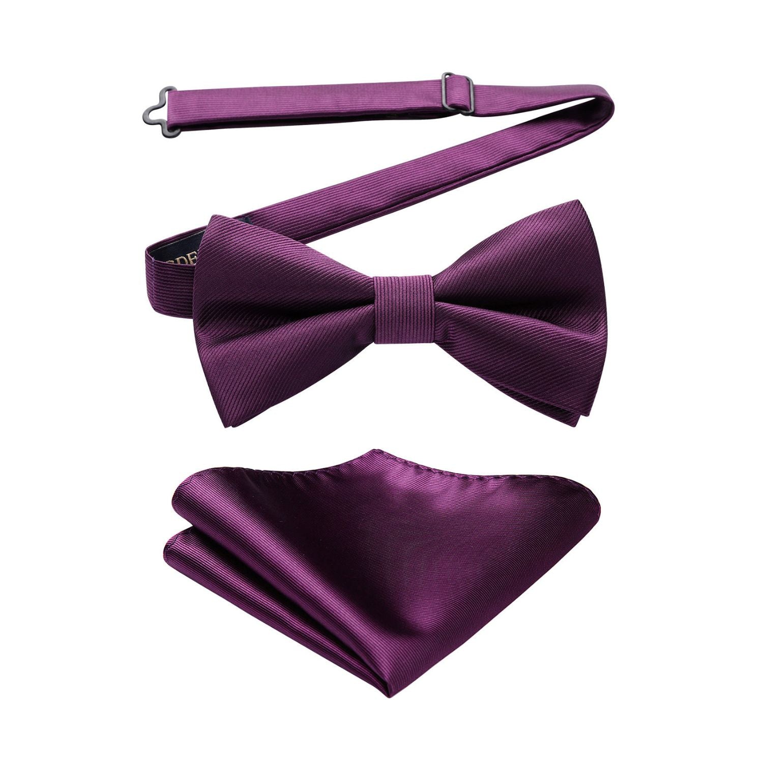 Solid Pre-Tied Bow Tie & Pocket Square - 09-PURPLE