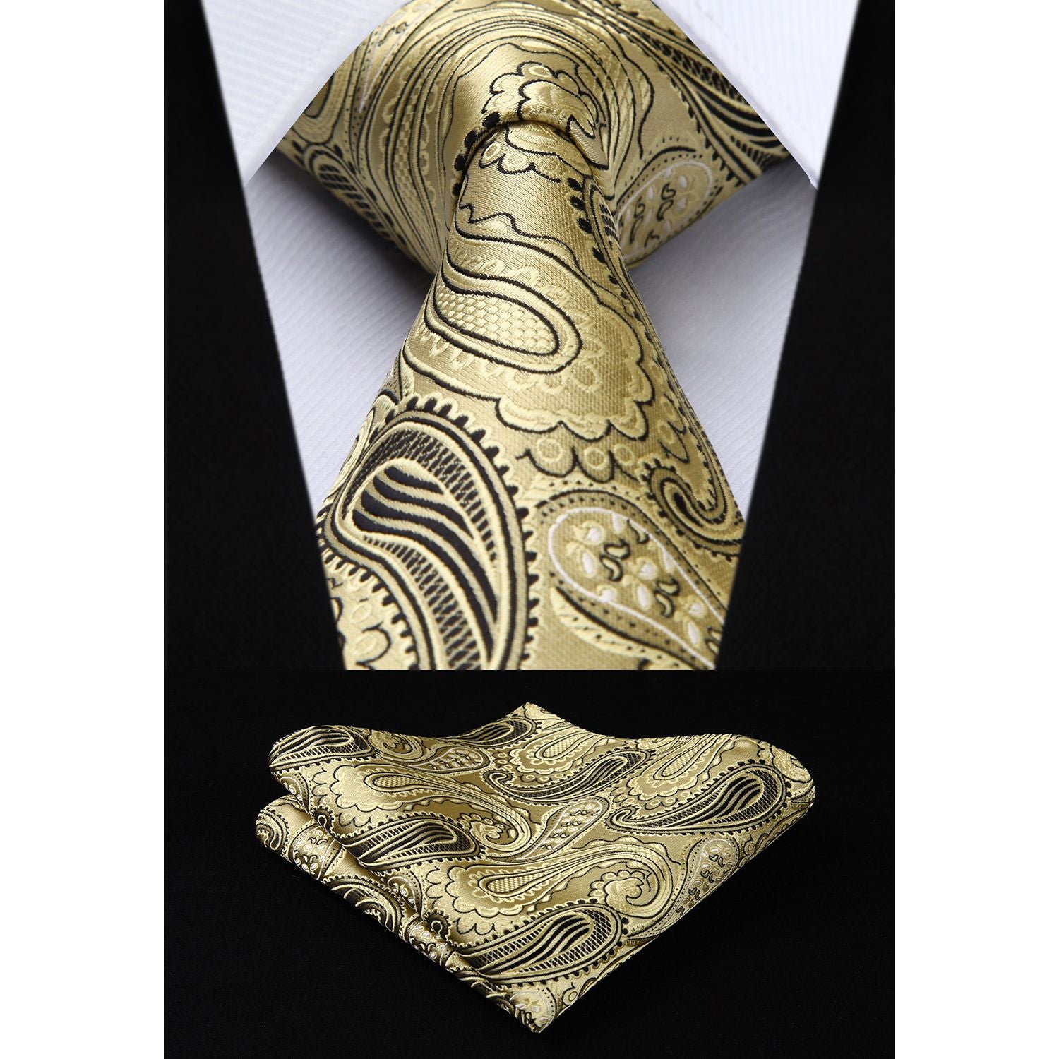 Paisley Tie Handkerchief Set - YELLOW/BLACK