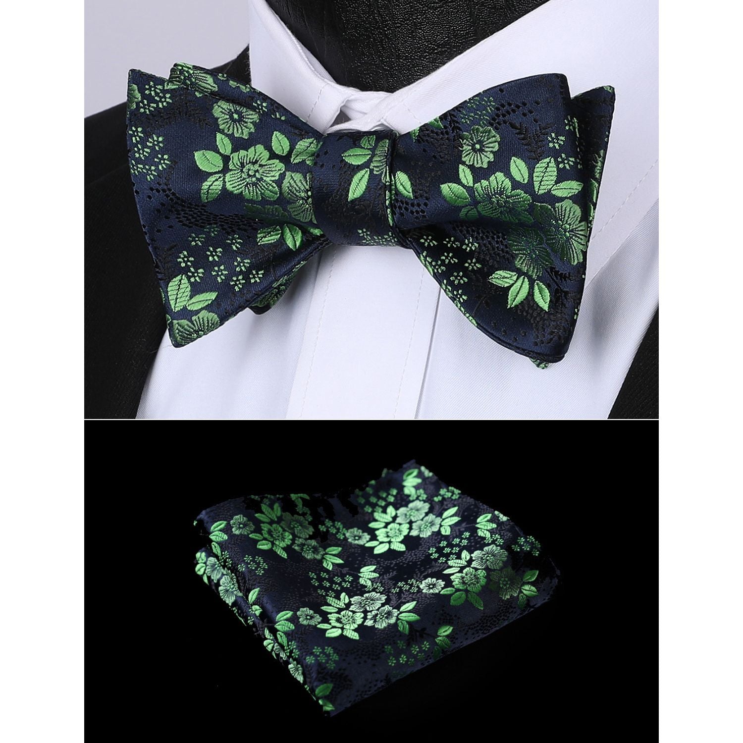 Paisley Pre-Tied Bow Tie & Pocket Square - G-GREEN 4