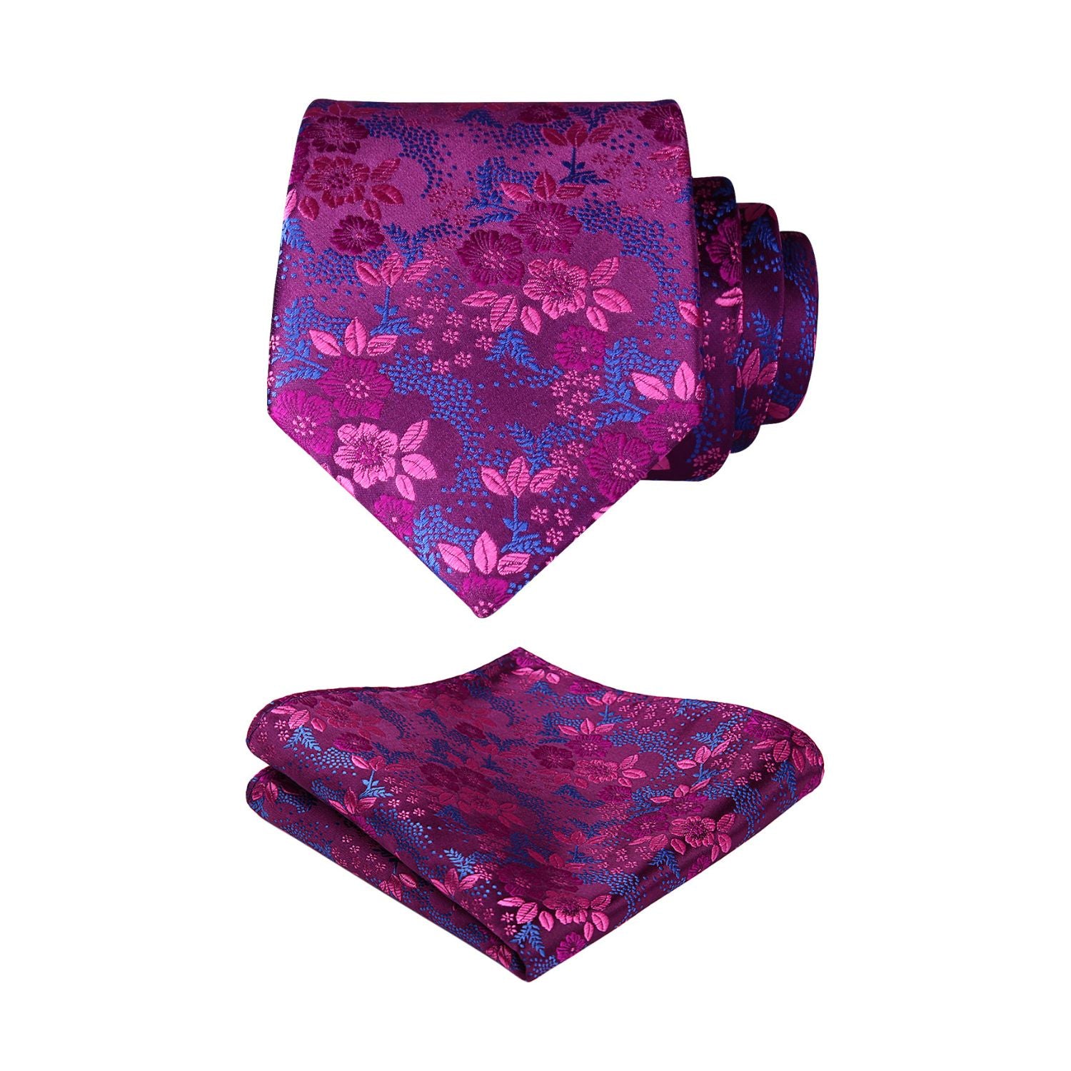 Floral Tie Handkerchief Set - HOT PINK/BLUE