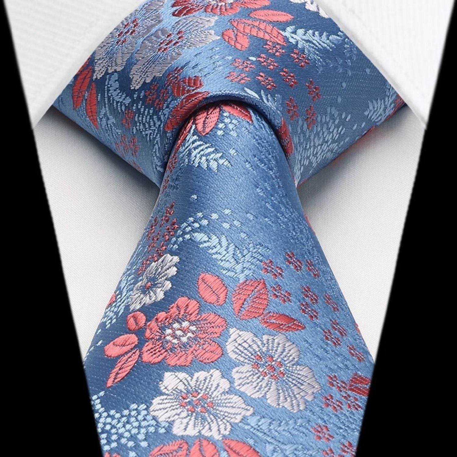 Floral Tie Handkerchief Set - W-PINK BLUE