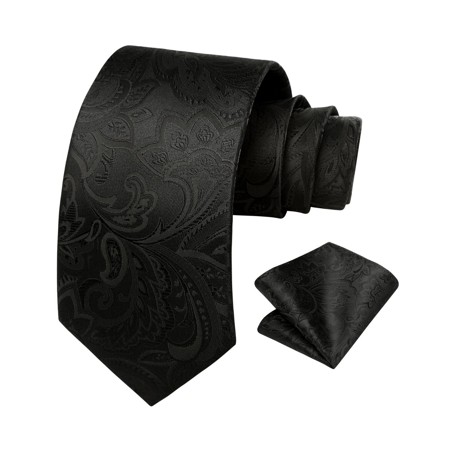 Floral 3.4 inch Tie Handkerchief Set - 10-BLACK