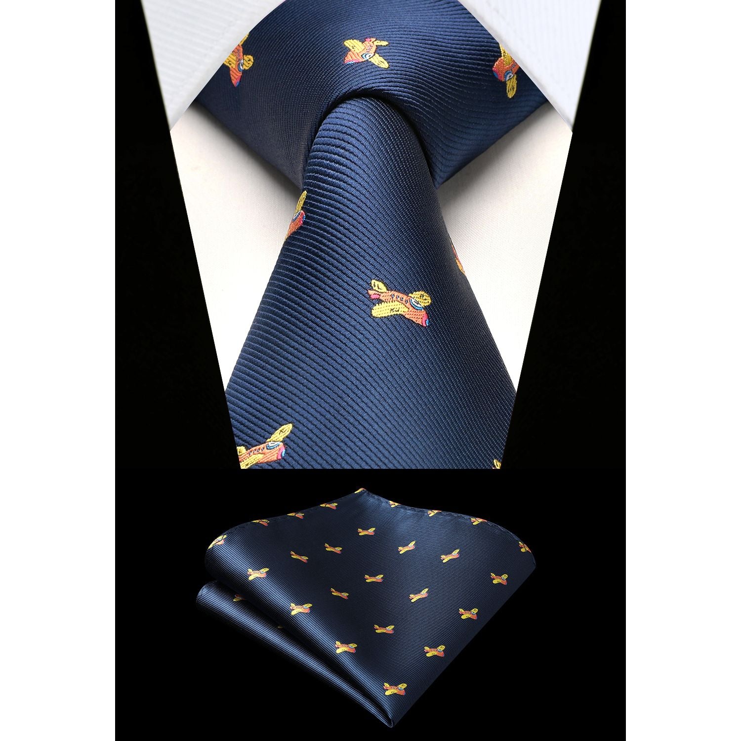 Airplane Tie Handkerchief Set - NAVY BLUE-3