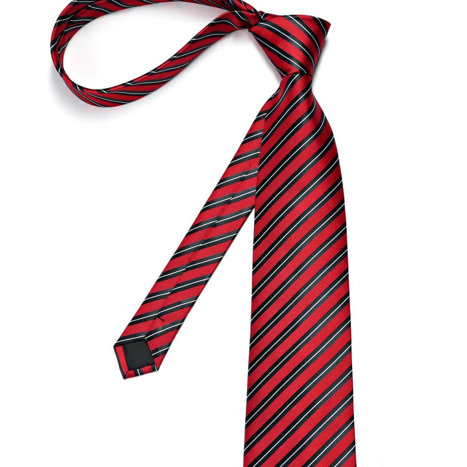 Stripe Tie Handkerchief Cufflinks - B02-RED/WHITE