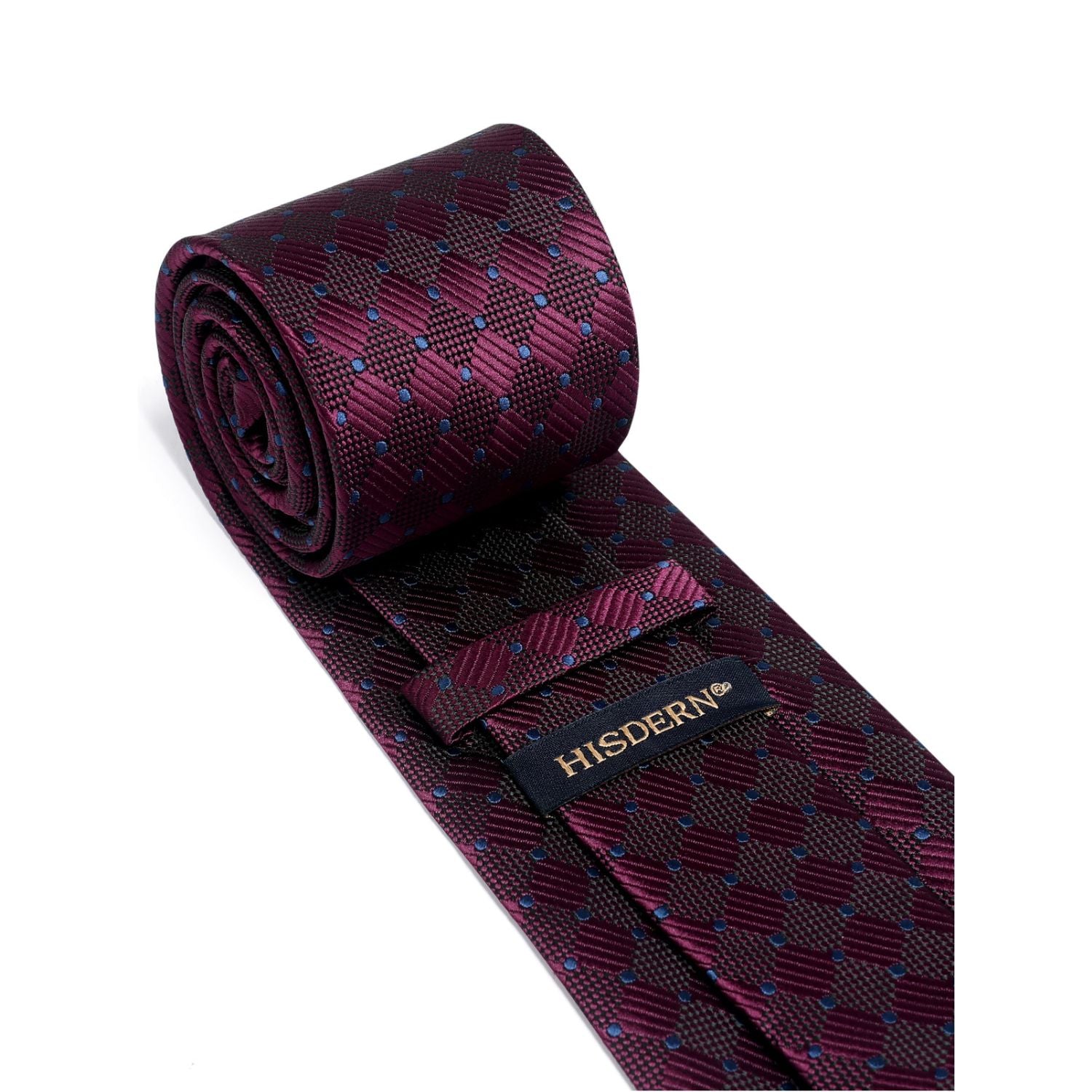 Plaid Tie Handkerchief Set - B-BURGUNDY