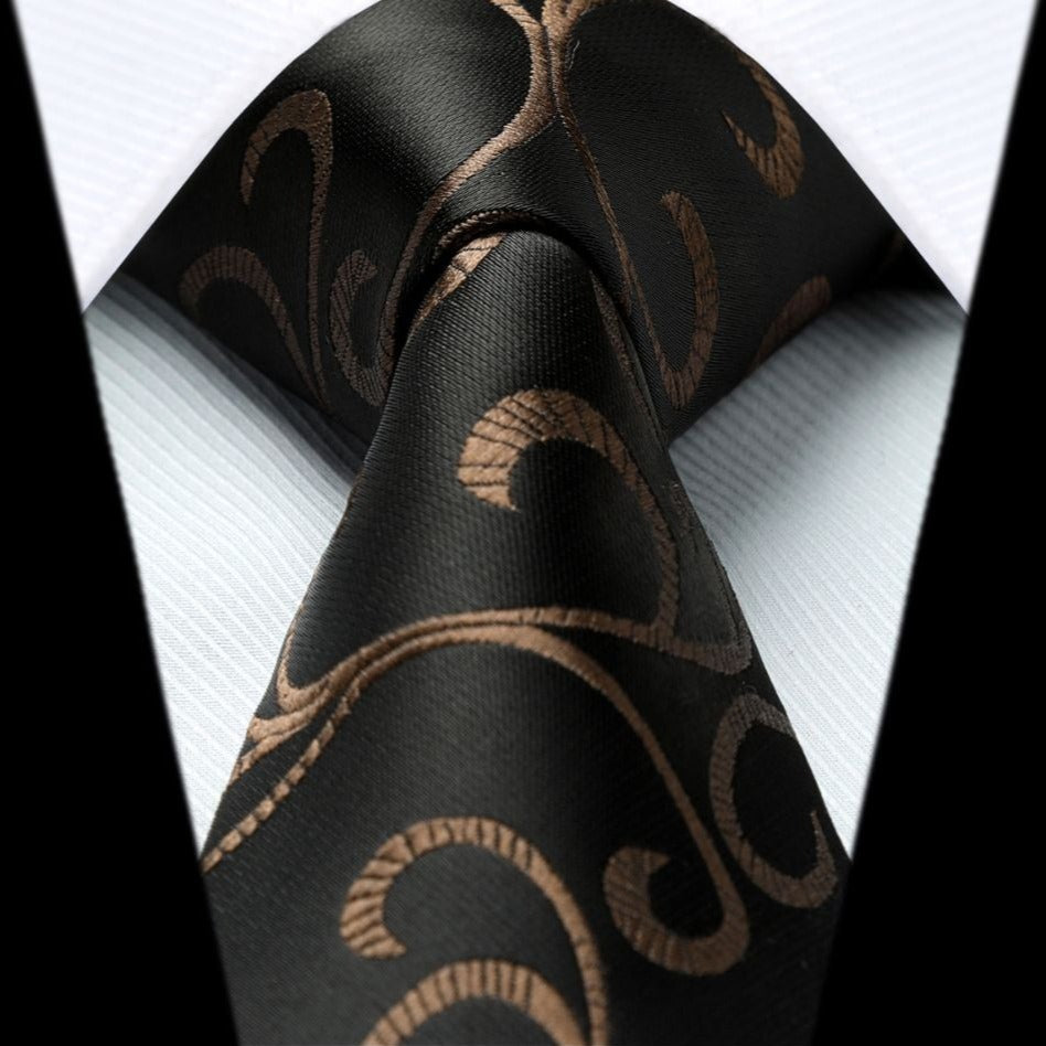 Paisley Tie Handkerchief Set - A25-BLACK/BROWN