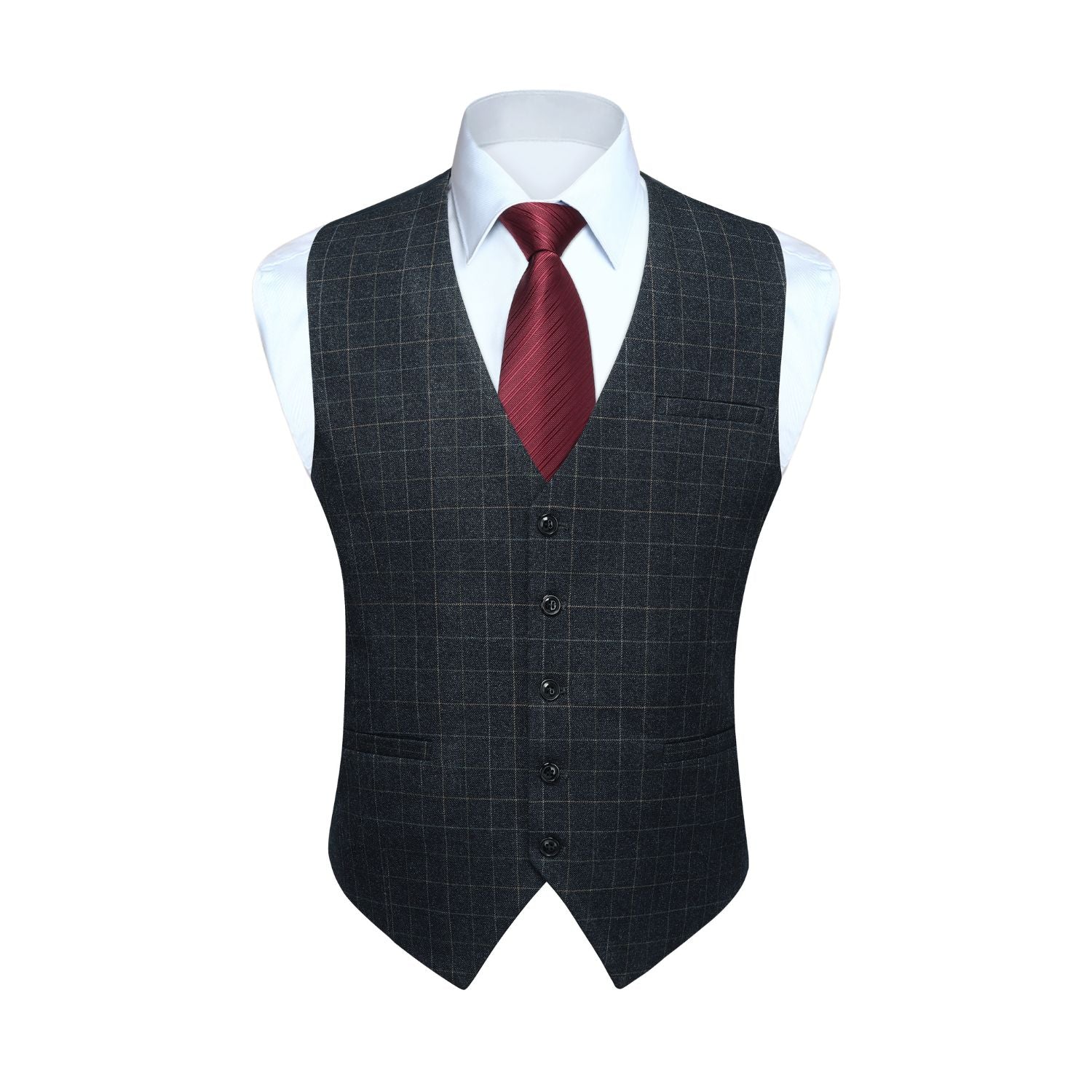 Plaid Slim Vest - A-DARK BLACK