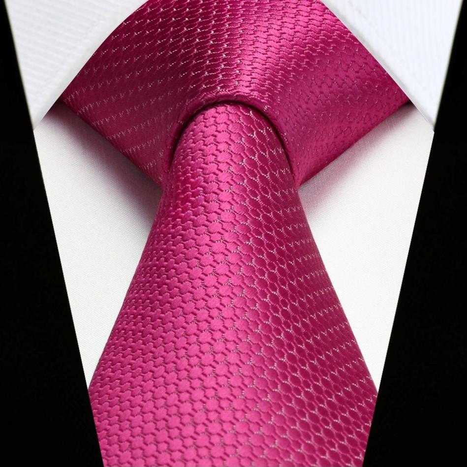 Plaid Tie Handkerchief Set - B1-HOT PINK