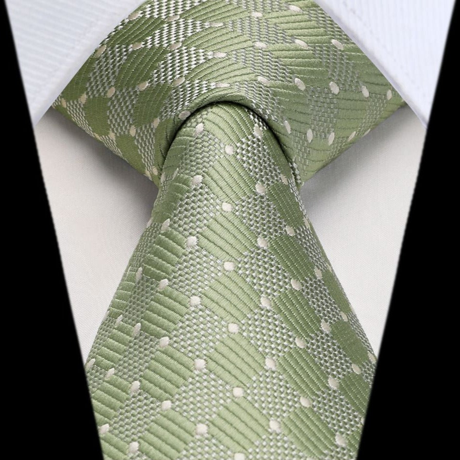 Plaid Tie Handkerchief Set - SAGE GREEN
