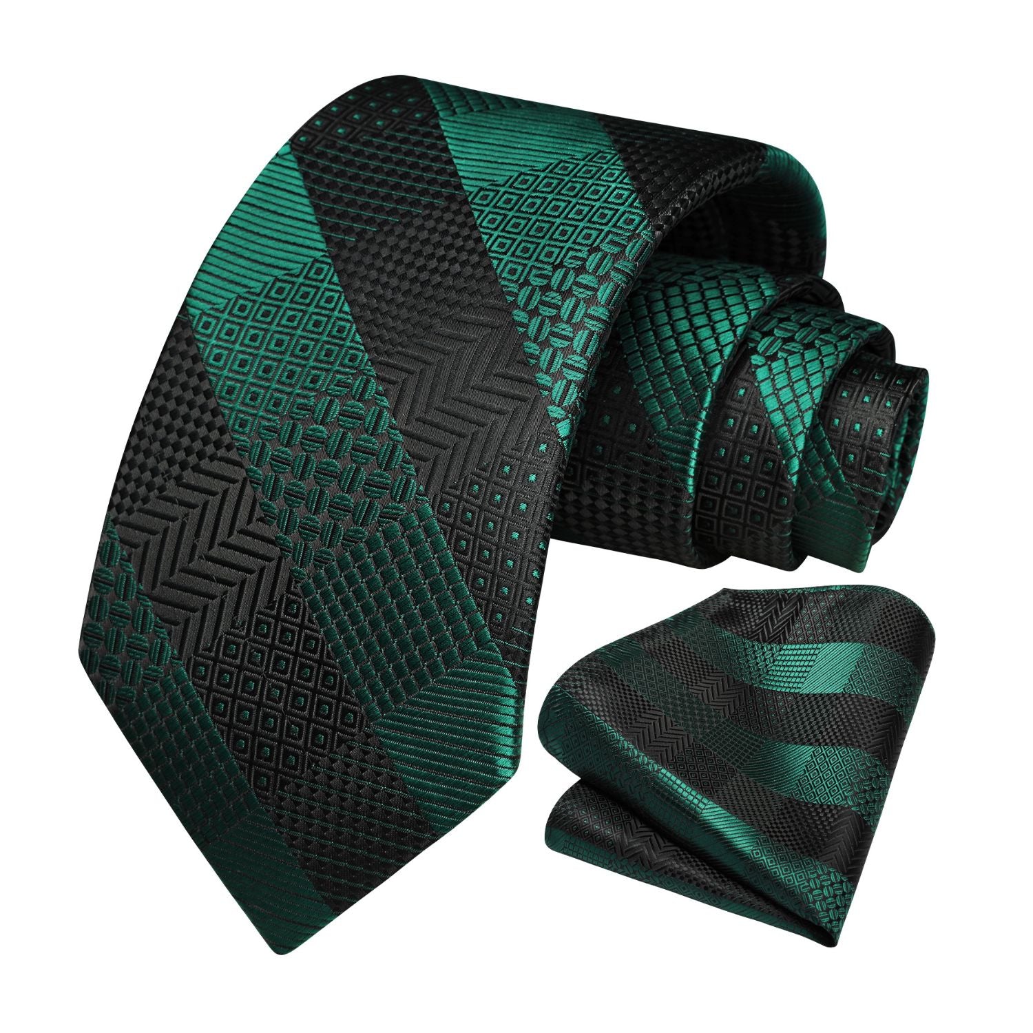 Plaid Tie Handkerchief Set - A-BLACK GREY