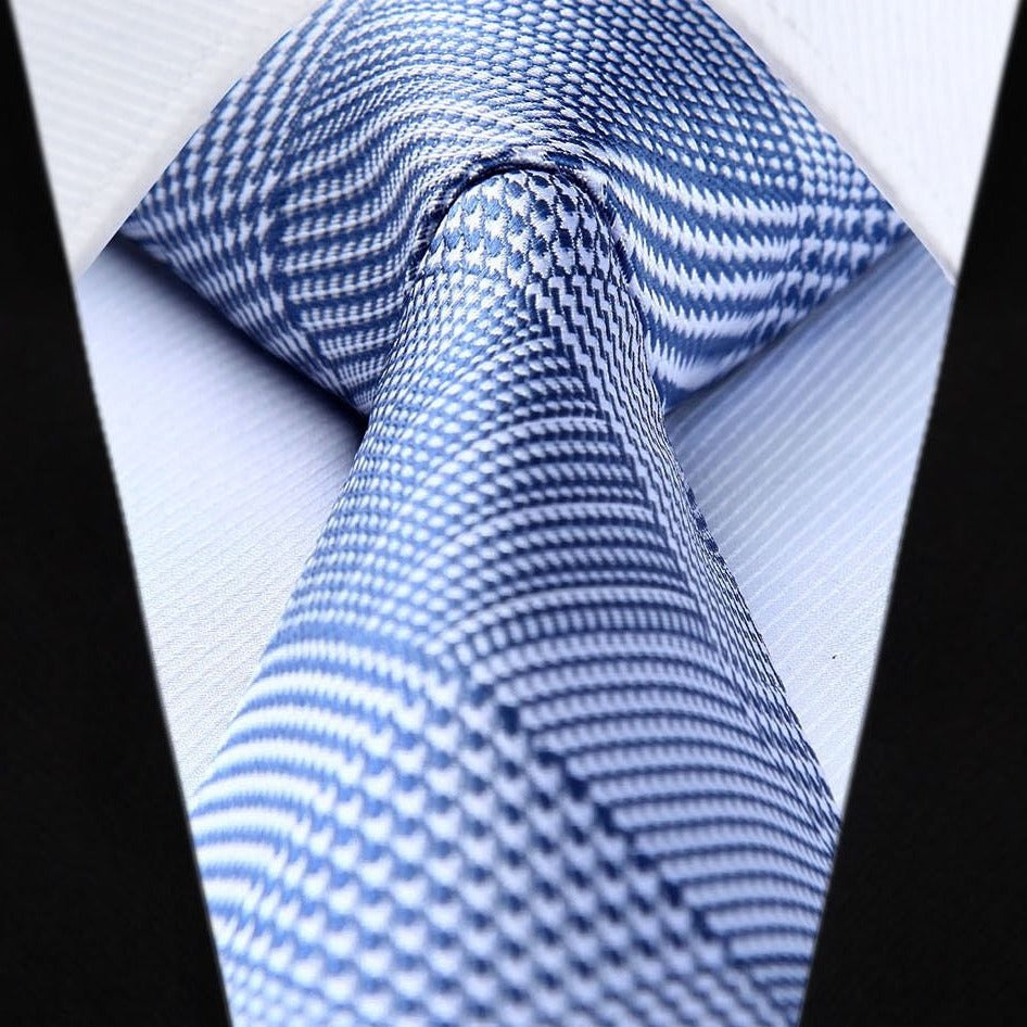 Houndstooth Tie Handkerchief Set - A-10 BLUE/WHITE