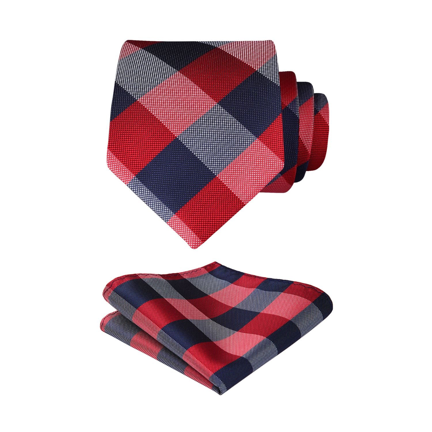 Plaid Tie Handkerchief Set - RED