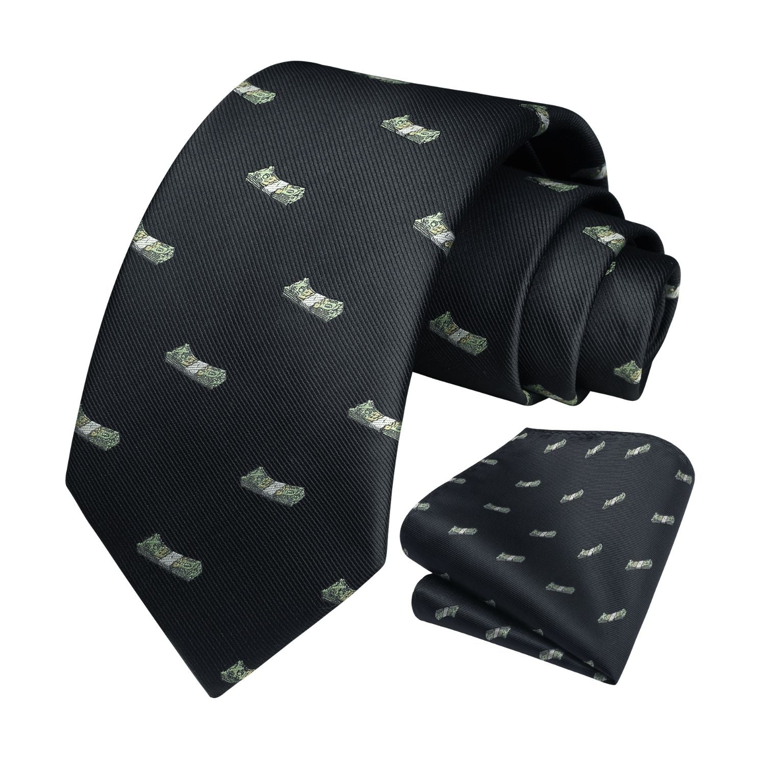 Pattern Tie Handkerchief Set - BLACK-2