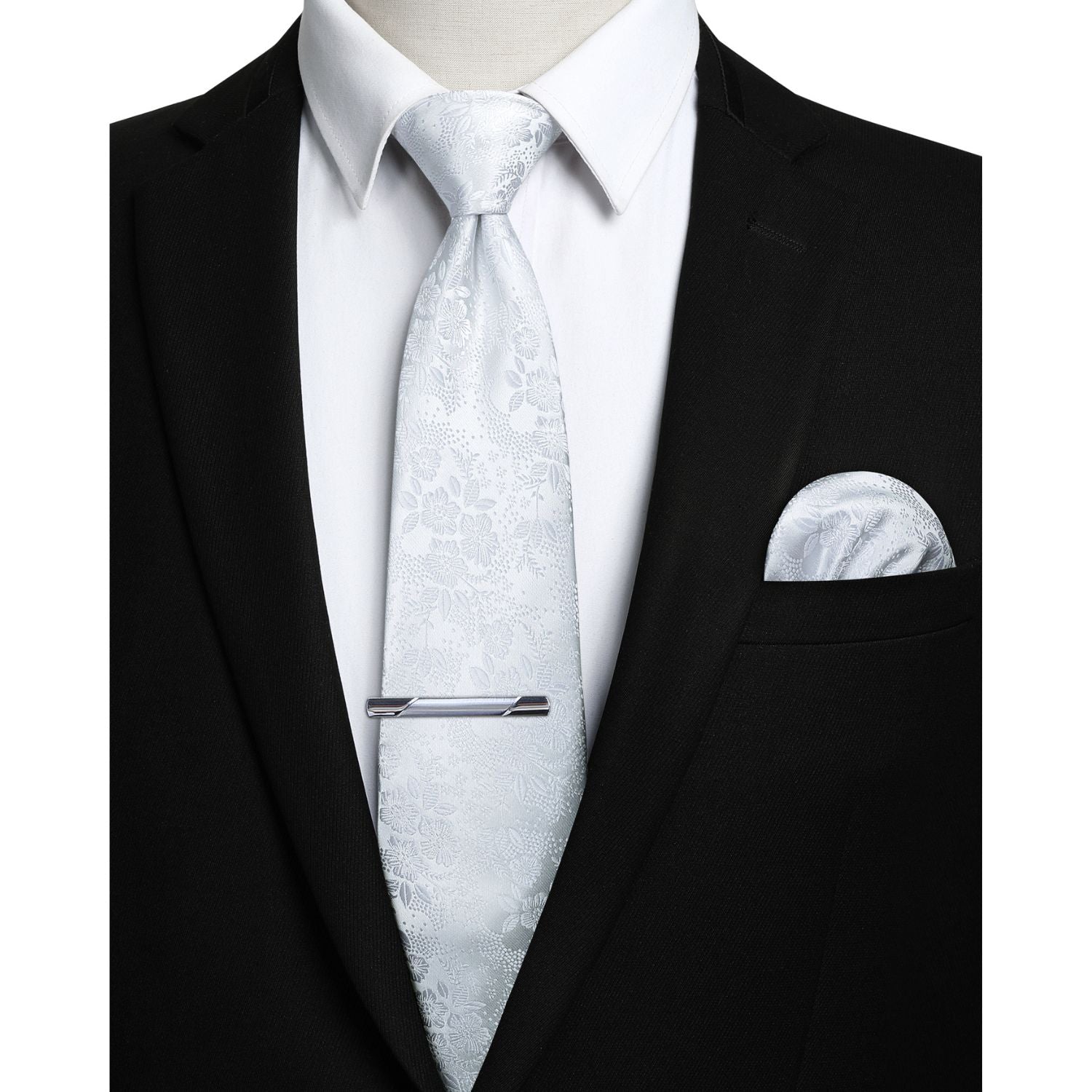 Floral Tie Handkerchief Clip - 03 WHITE