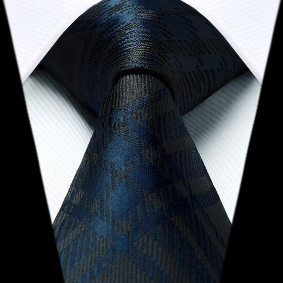 Plaid Tie Handkerchief Set - NAVY BLUE/BRWON