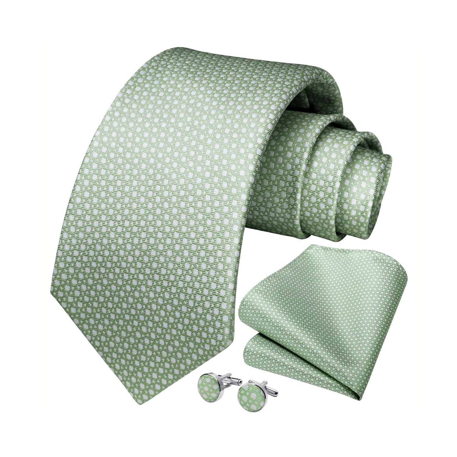 Houndstooth Tie Handkerchief Cufflinks - SAGE GREEN