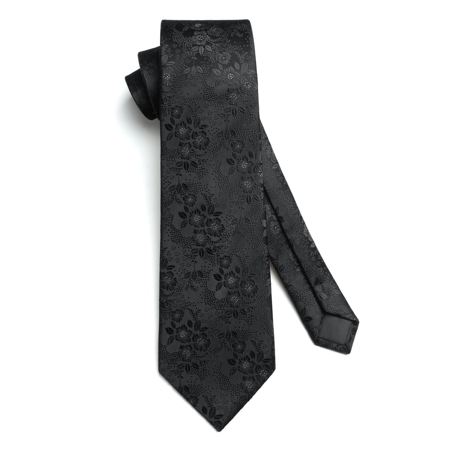 Floral Tie Handkerchief Set - BLACK 2