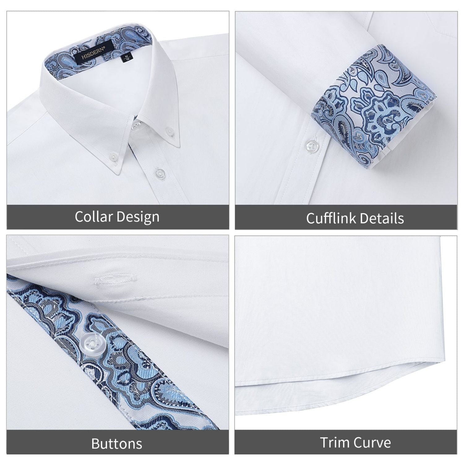 Casual Formal Shirt with Pocket - 12-WHITE/PAISLEY