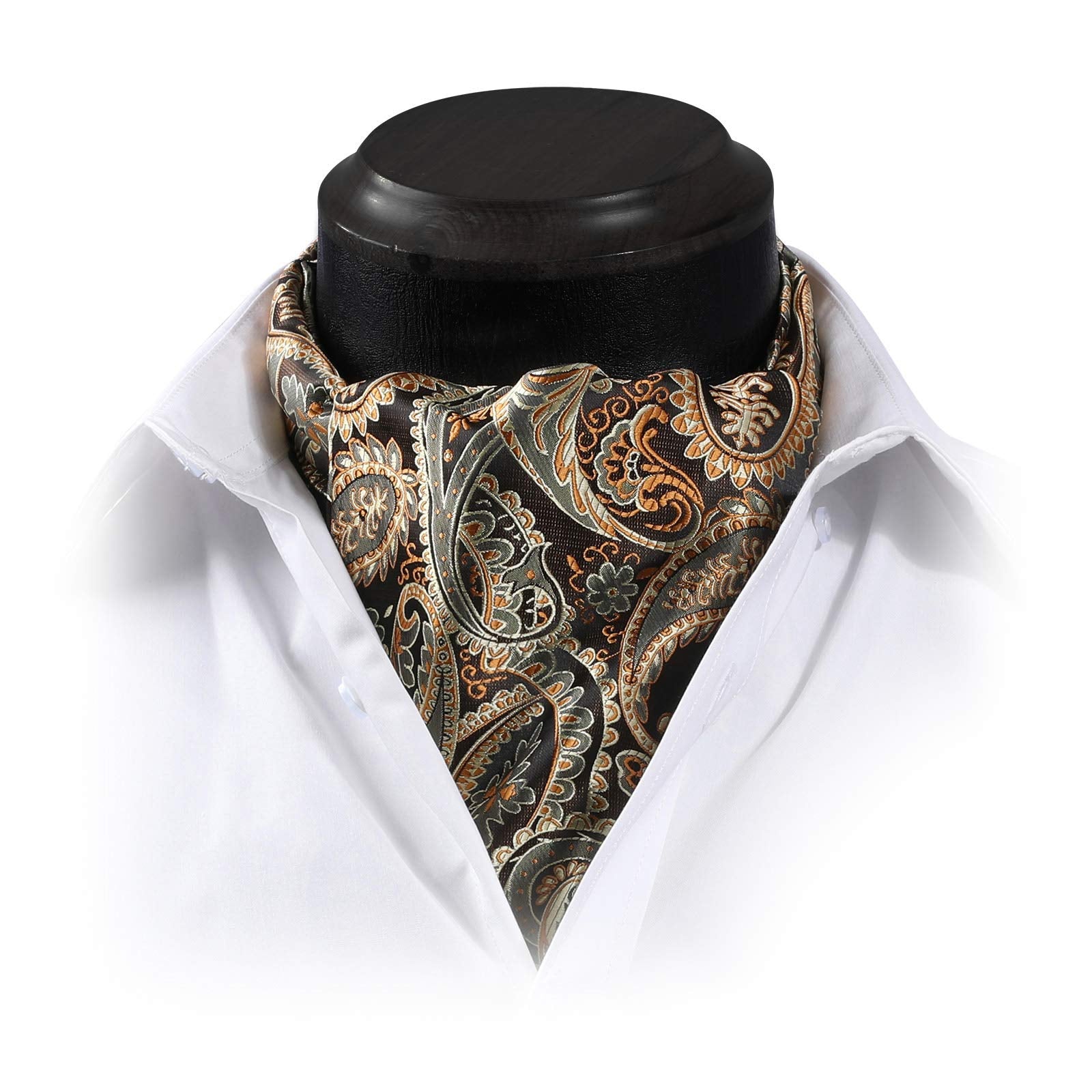 Floral Paisley Ascot Cravat Scarf - A-BROWN/GOLD