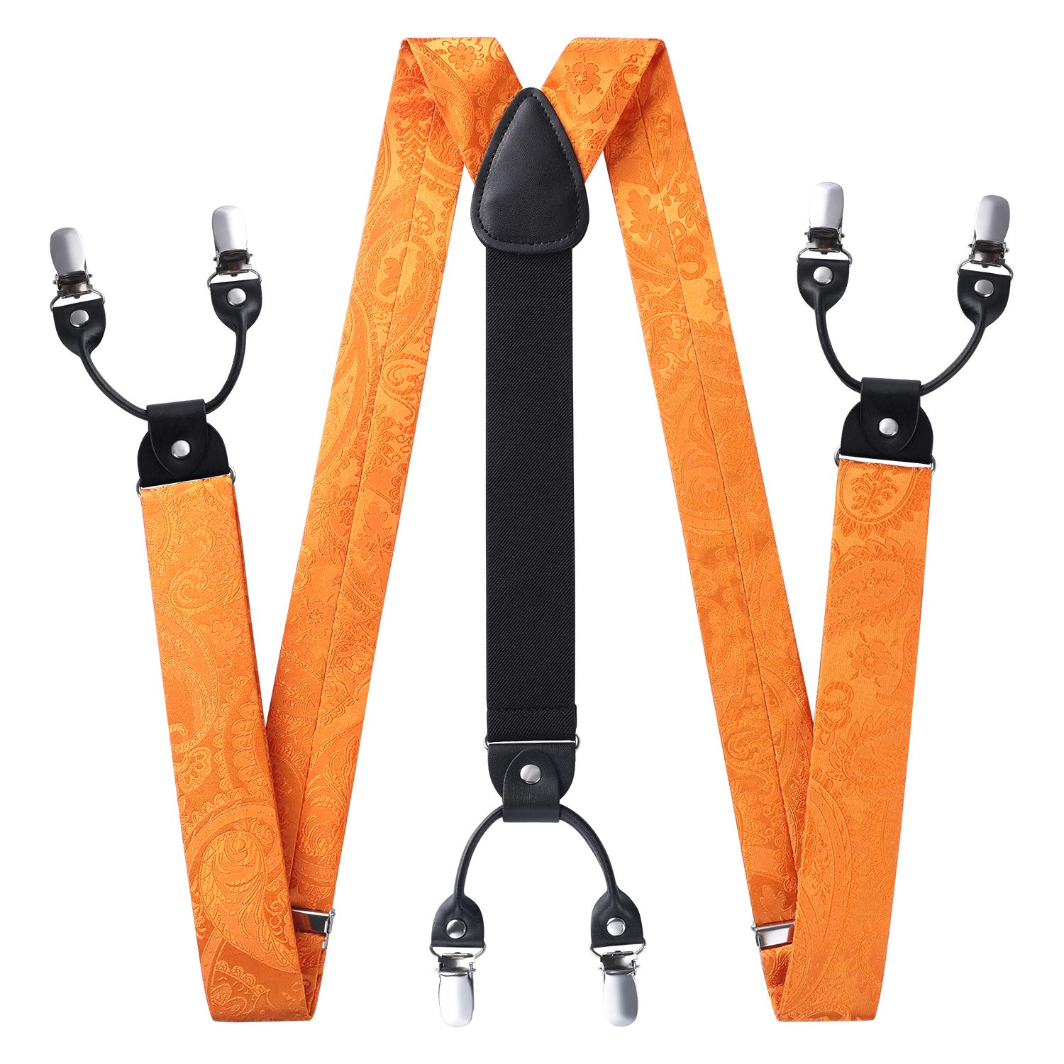 Floral Paisley Suspender Pre-Tied Bow Tie Handkerchief - C4-ORANGE