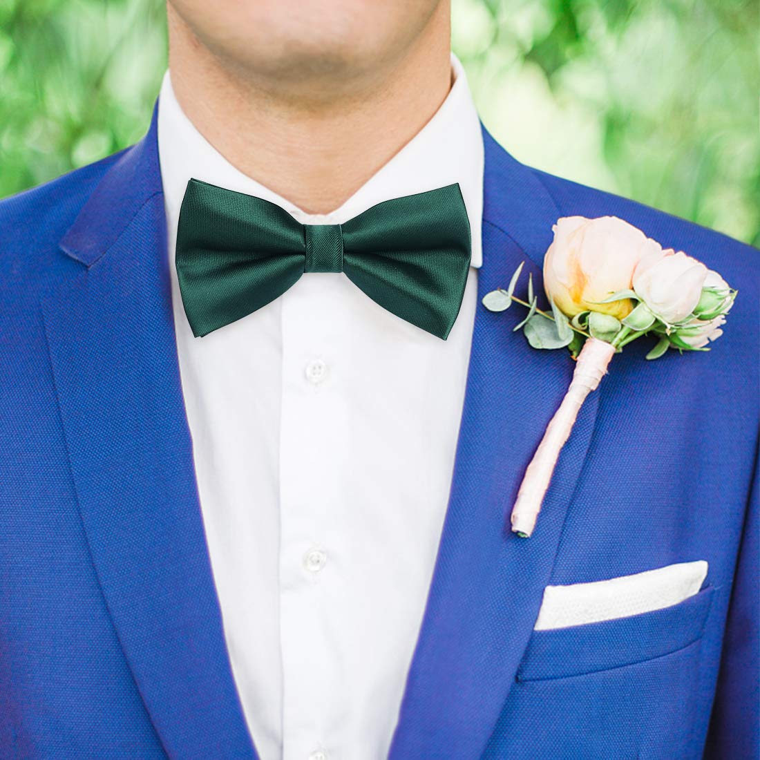 Solid Pre-Tied Bow Tie & Pocket Square - G-DARK GREEN