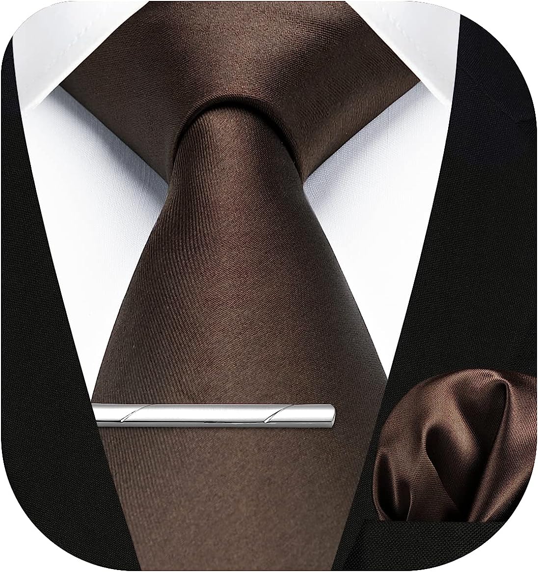 Solid Tie Handkerchief Clip - DARK BROWN-1