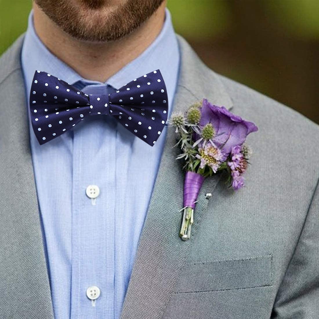 Polka Dots Bow Tie & Pocket Square - B-NAVY BLUE / SKY BLUE