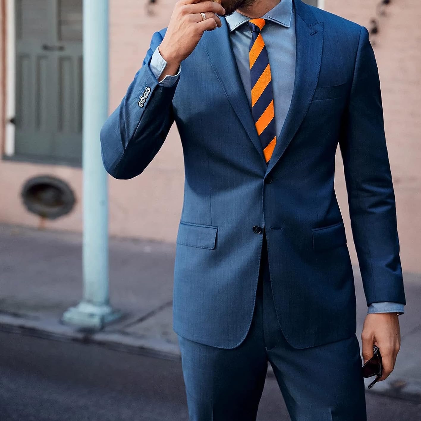 Stripe 2.17' Skinny Formal Tie - D- ORANGE/NAVY