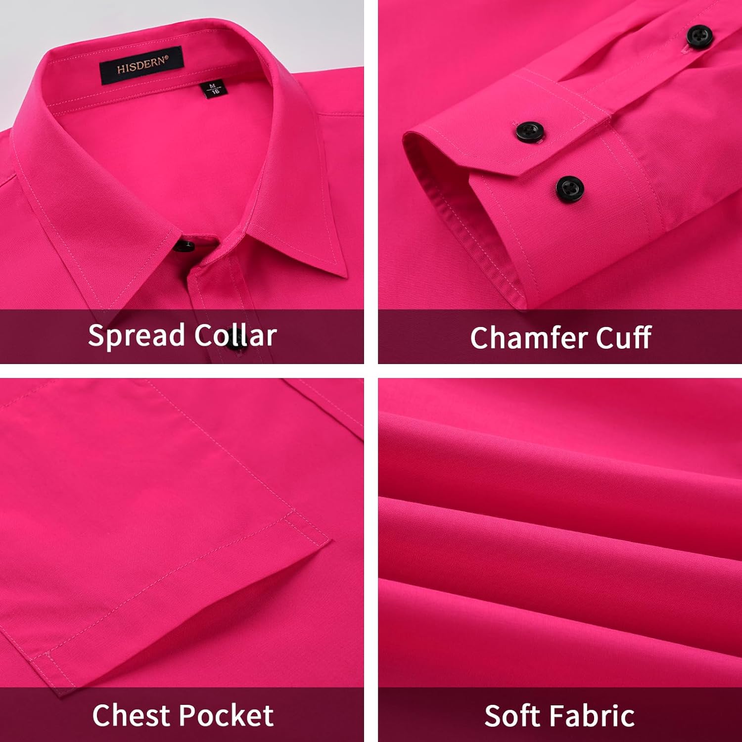 Men's Shirt with Tie Handkerchief Set - 05-HOT PINK