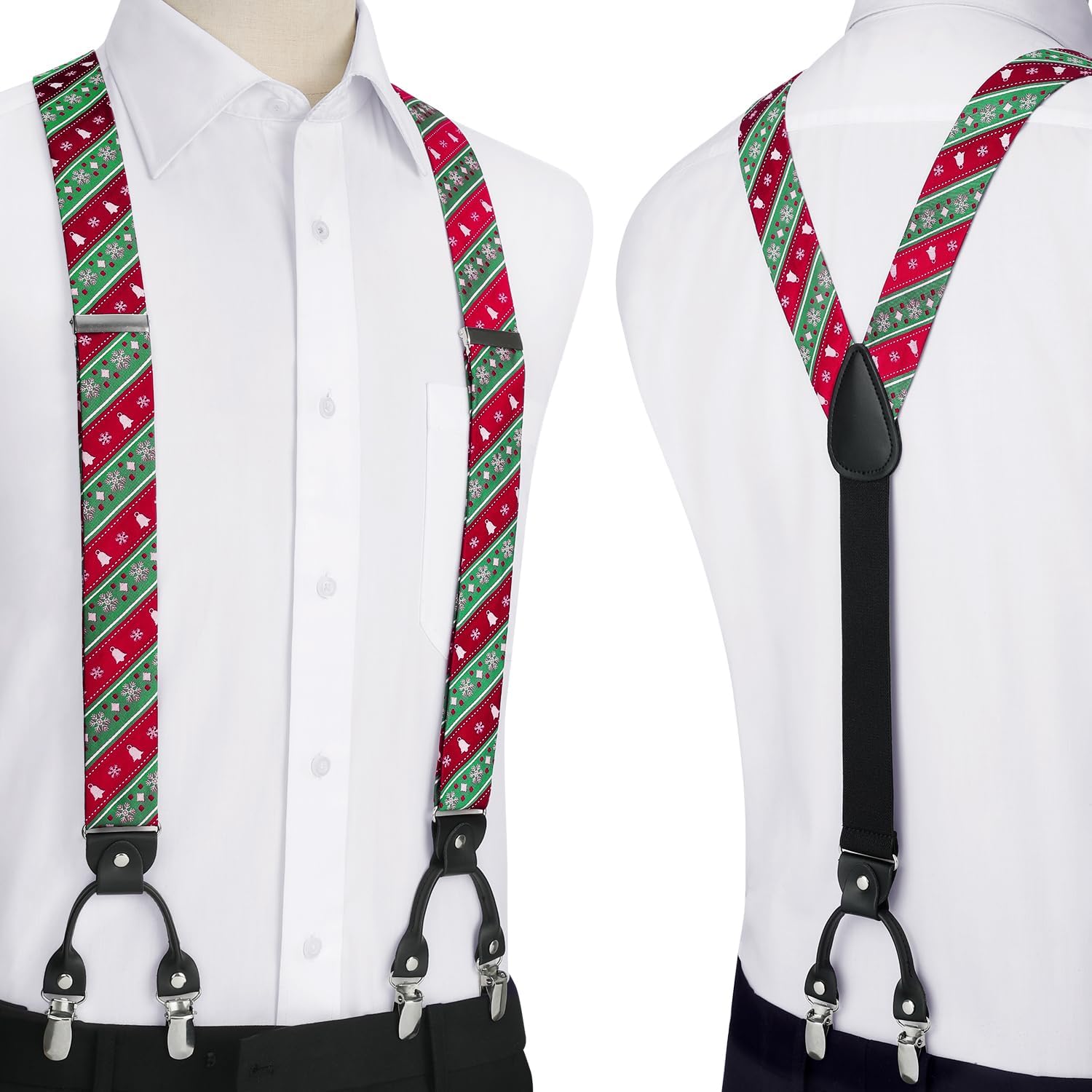 Christmas Suspender Pre-Tied Bow Tie Handkerchief - RED/GREEN
