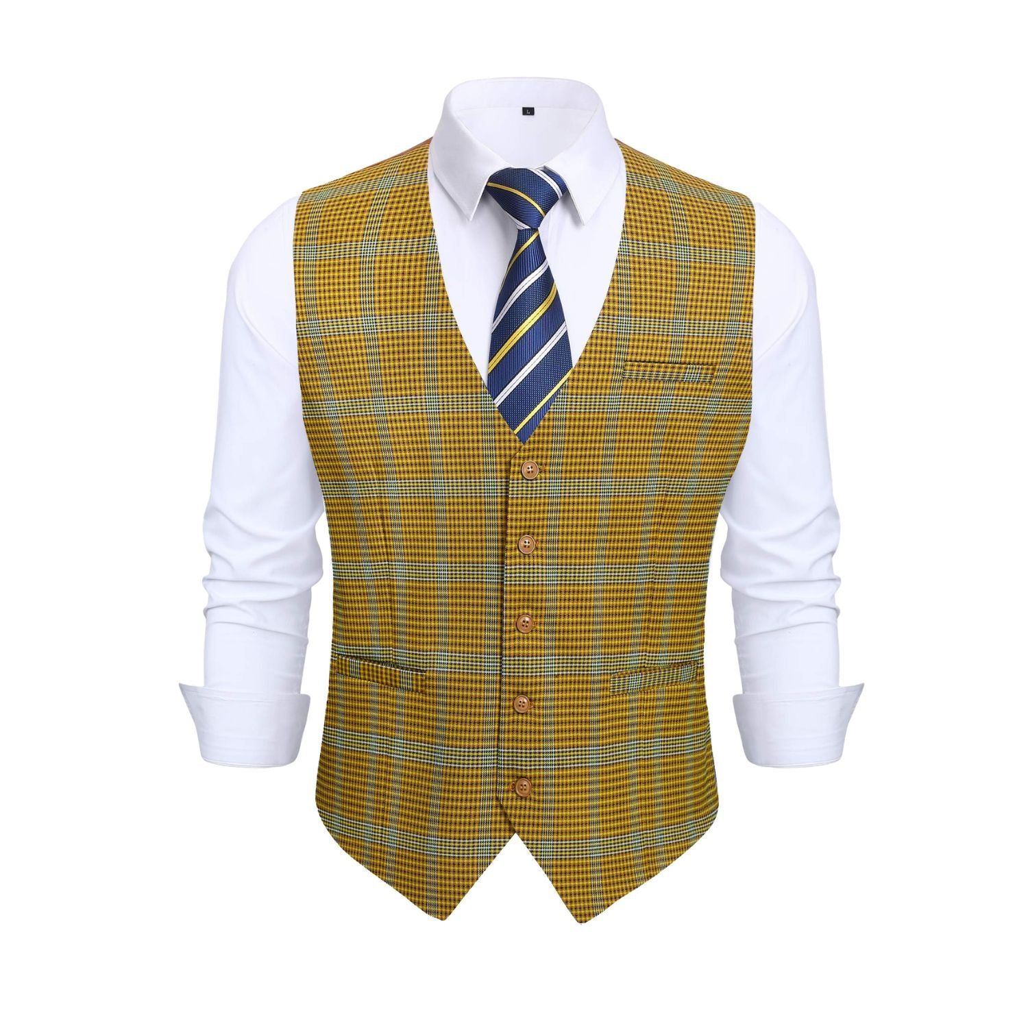Plaid Slim Vest - A9-YELLOW