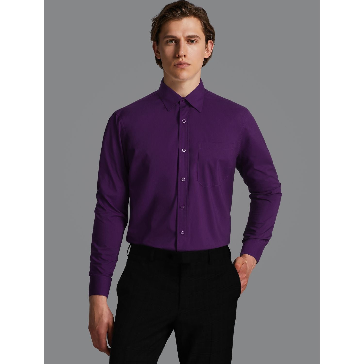 Casual Formal Shirt with Pocket - PURPLE
