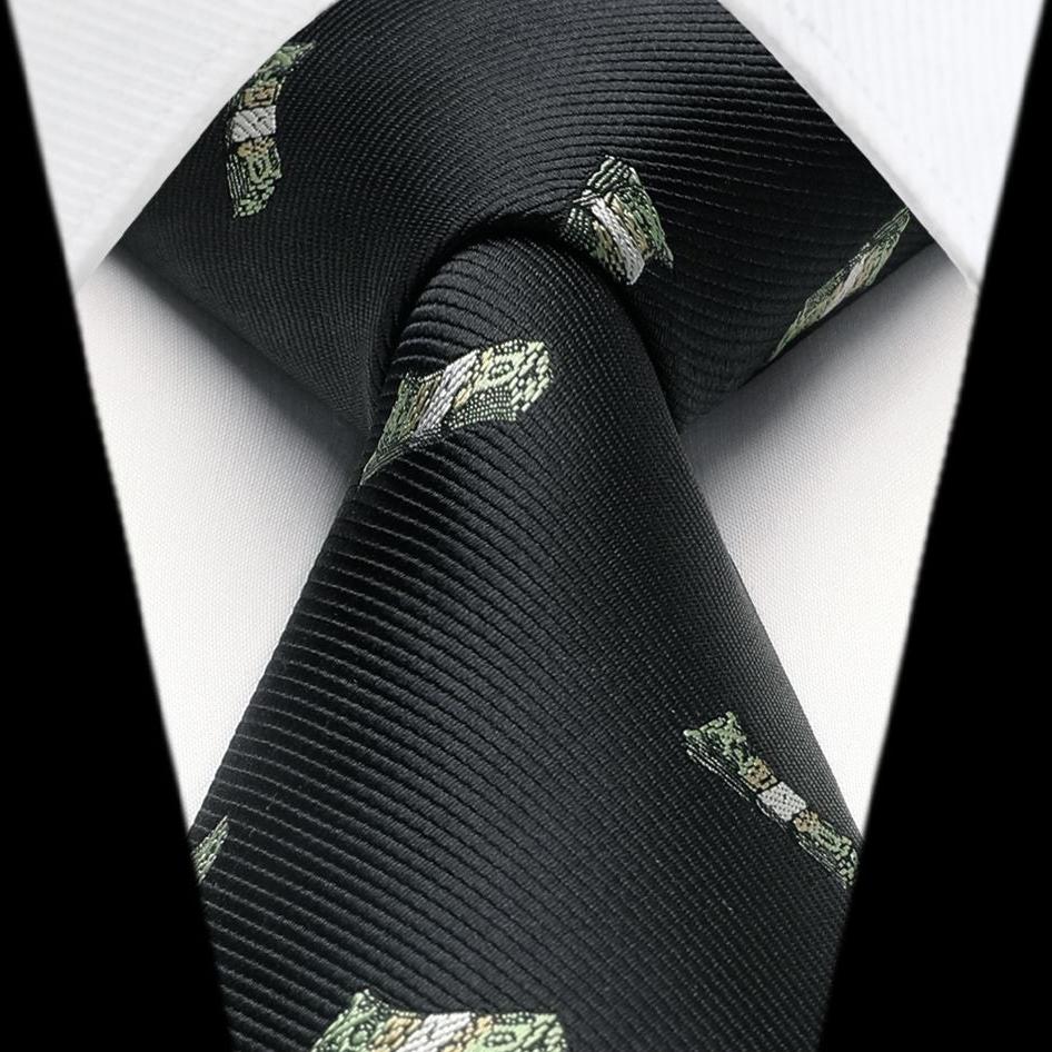 Pattern Tie Handkerchief Set - BLACK-2