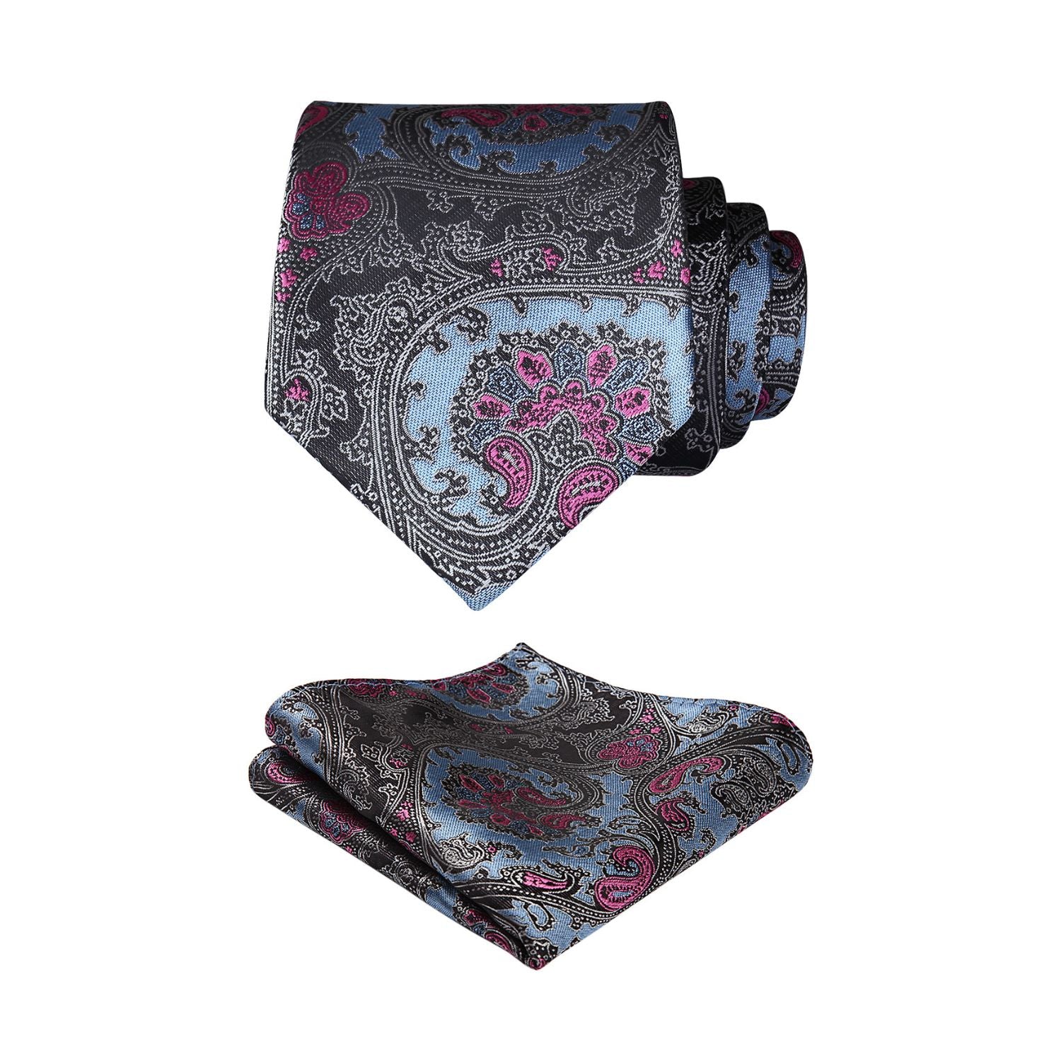Paisley Tie Handkerchief Set - B3-BLUE PINK