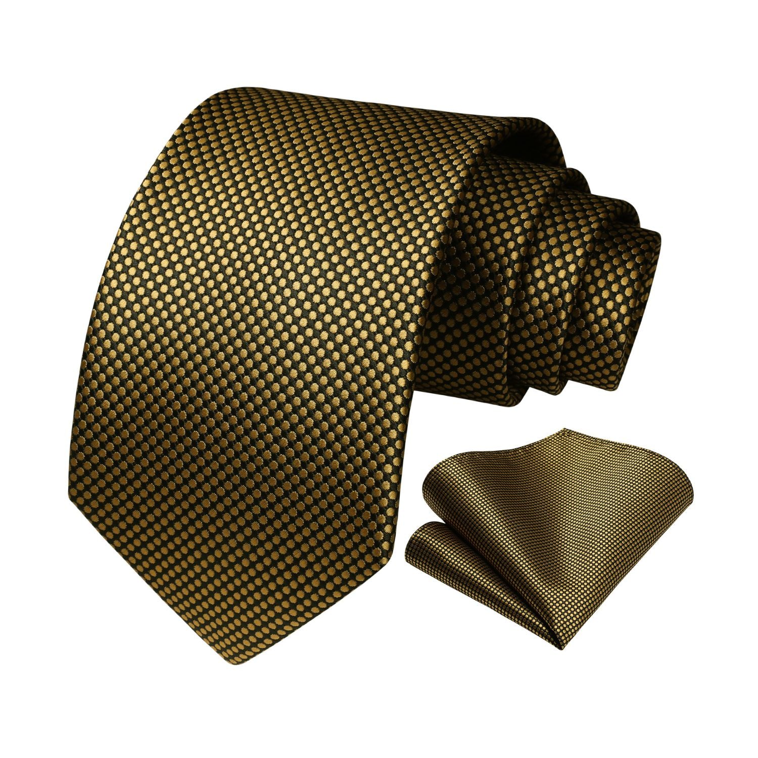 Polka Dot Tie Handkerchief Set - A4-GOLD/BLACK