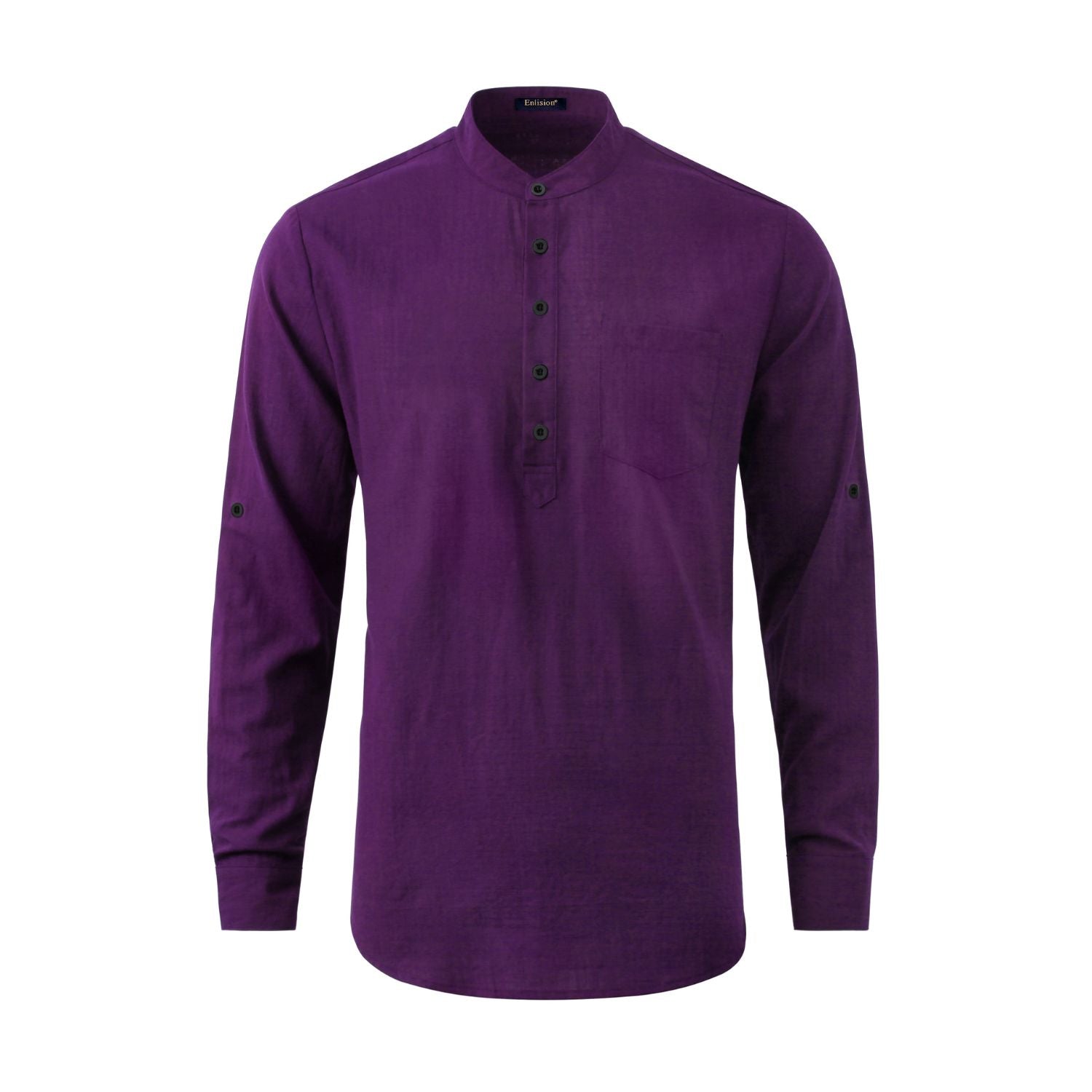 Casual Henley Shirt with Pocket - PURPLE