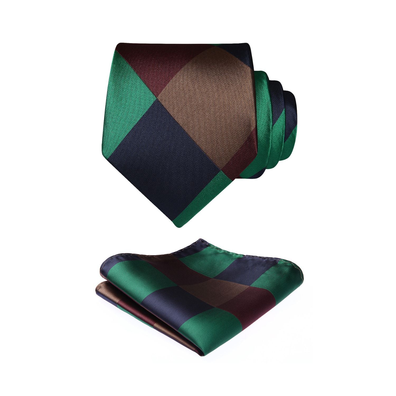 Plaid Tie Handkerchief Set - 03 GREEN
