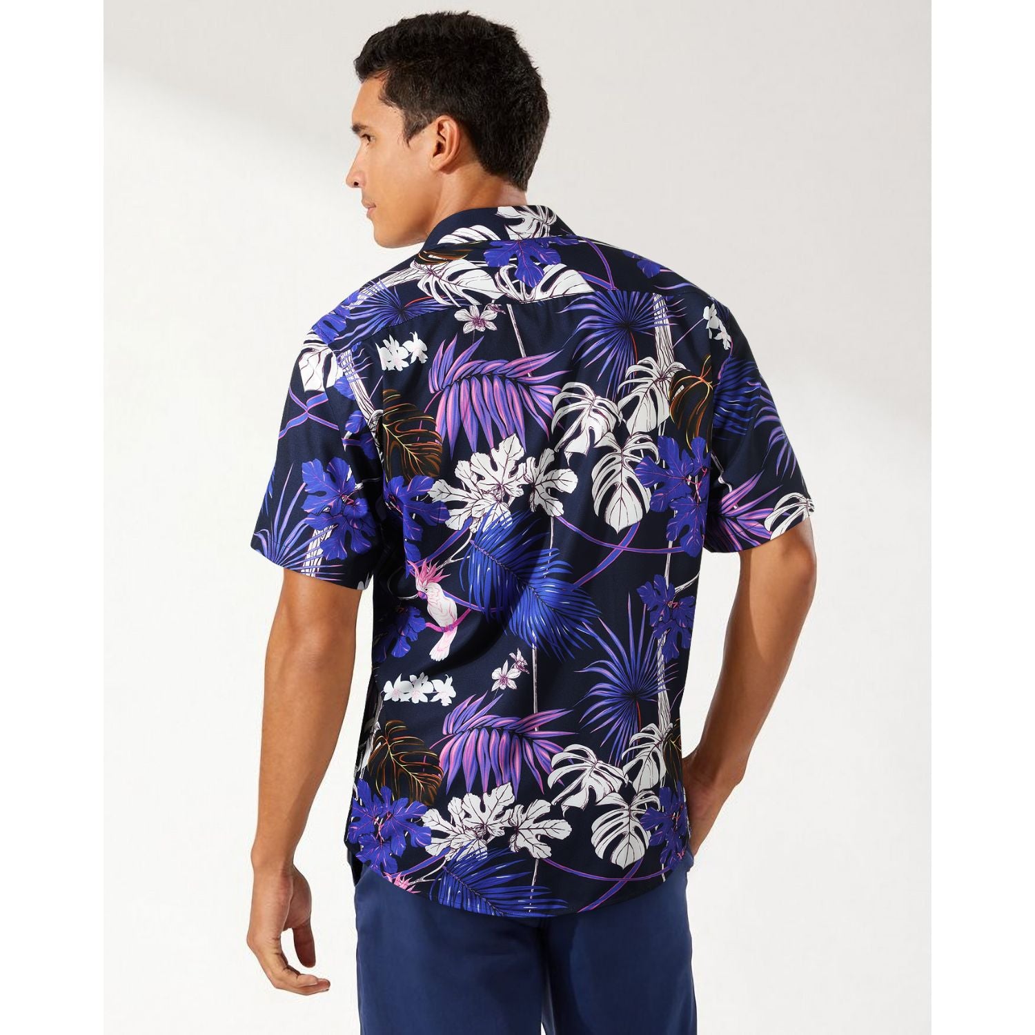 Hawaiian Tropical Shirts with Pocket - Z01- PURPLE/WHITE