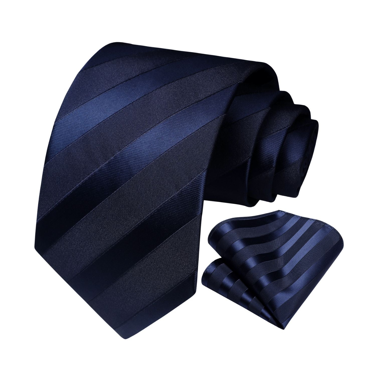Stripe Tie Handkerchief Set - 03-NAVY BLUE