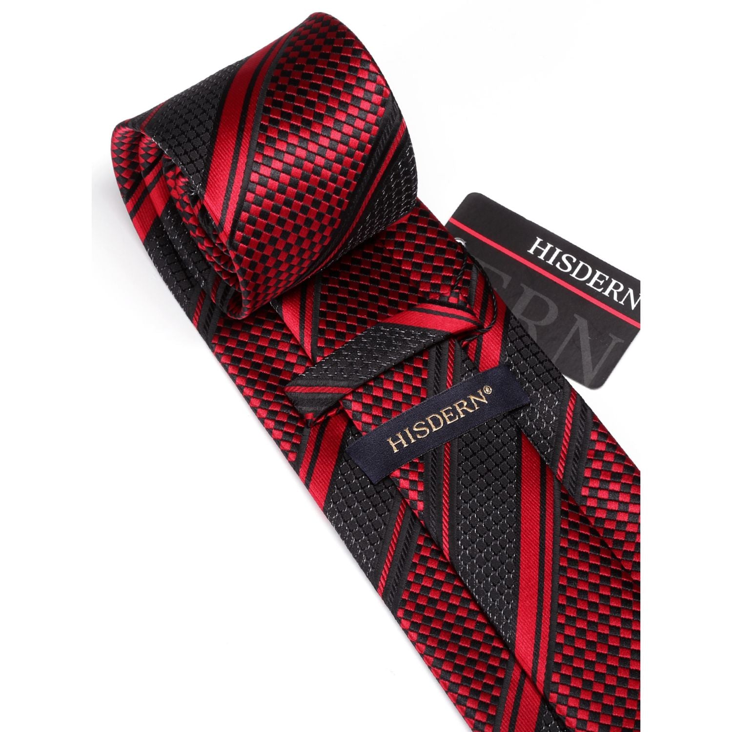 Stripe Tie Handkerchief Cufflinks - C1-RED