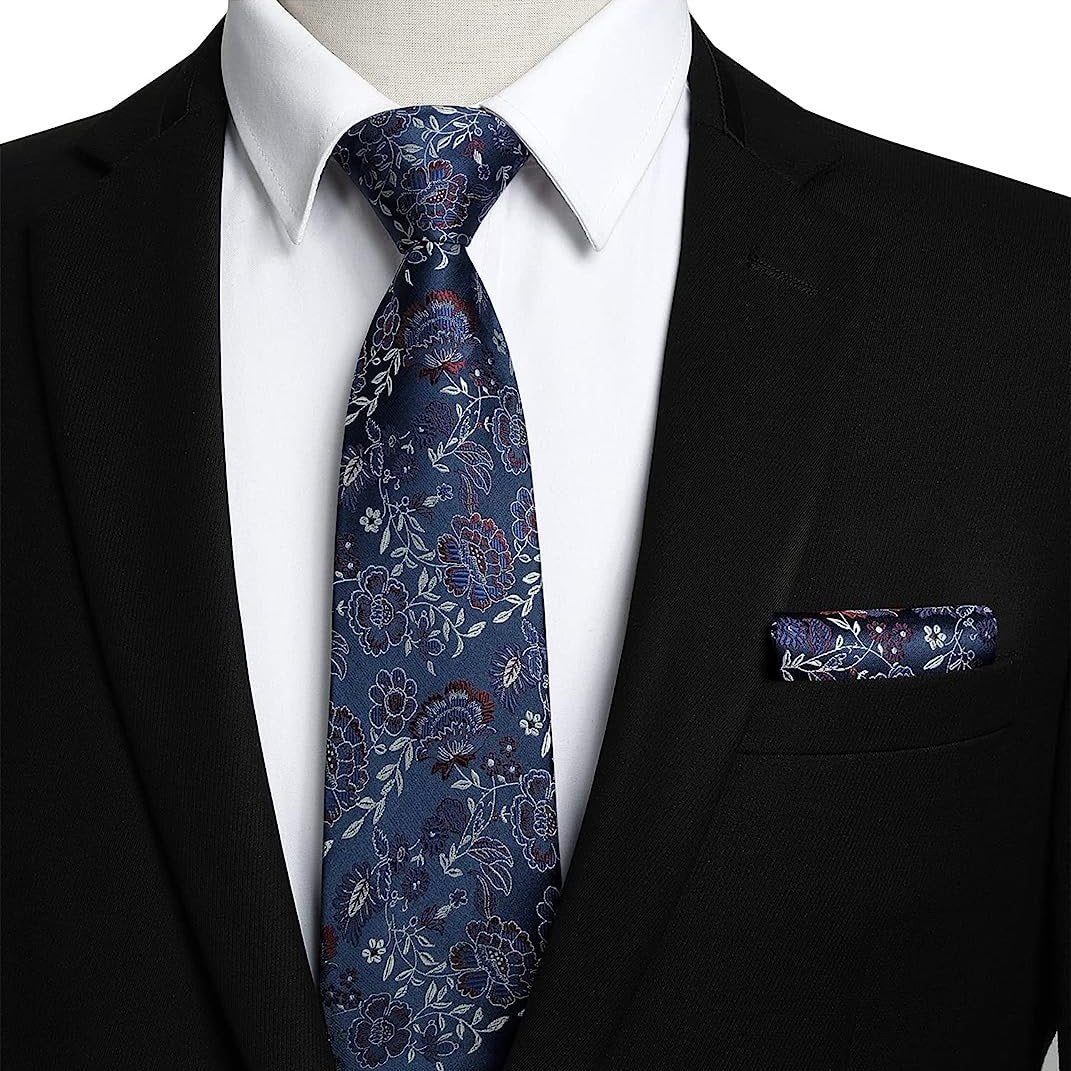 Floral Tie Handkerchief Set - NAVY BLUE