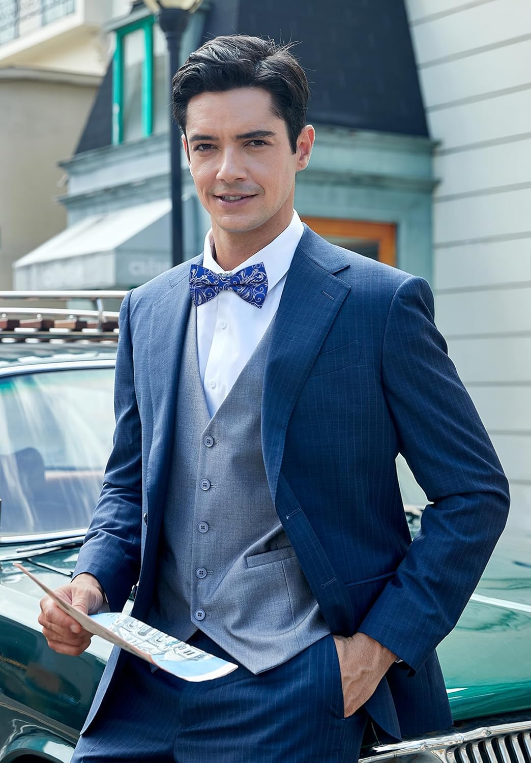 Paisley Pre-Tied Bow Tie & Pocket Square - SAPPHIRE BLUE