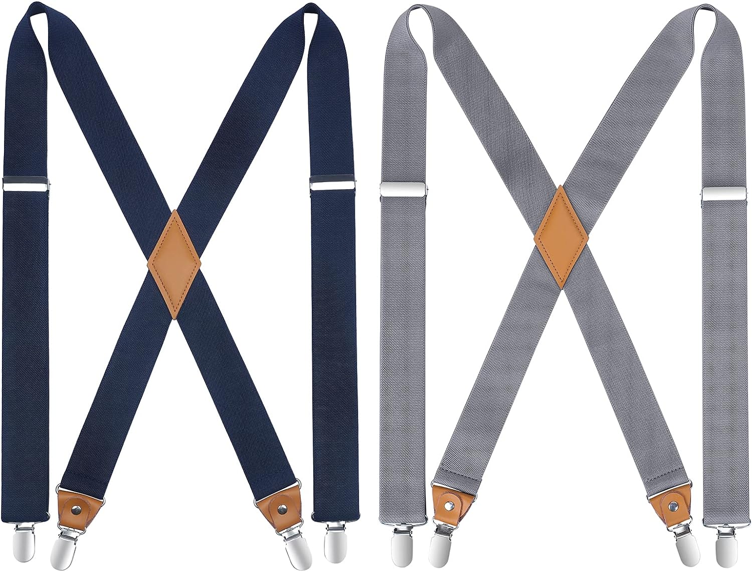 2PCS 1.4" Adjustable Suspender with 4 Clips - C-NAVY BLUE/GREY