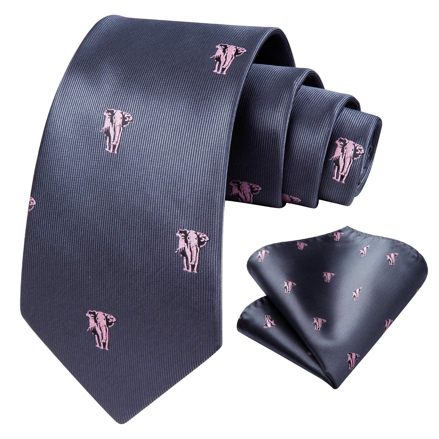 Elephant Tie Handkerchief Set - 03-GREY