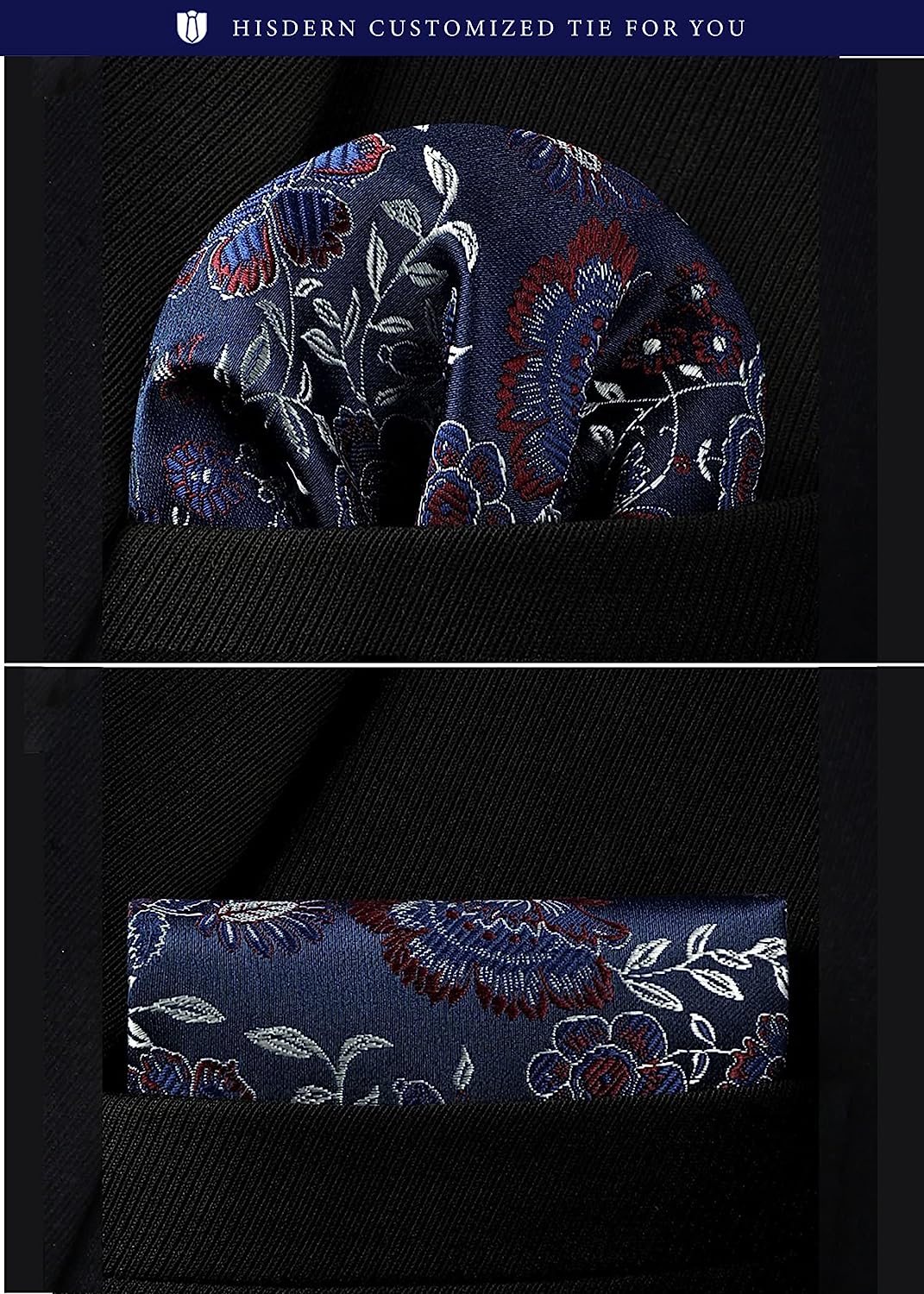 Floral Tie Handkerchief Set - NAVY BLUE