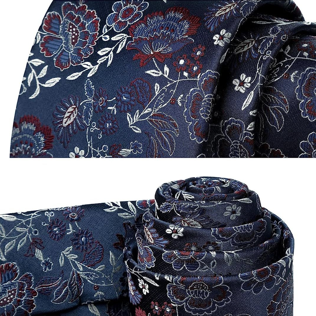 Floral Tie Handkerchief Set - NAVY BLUE