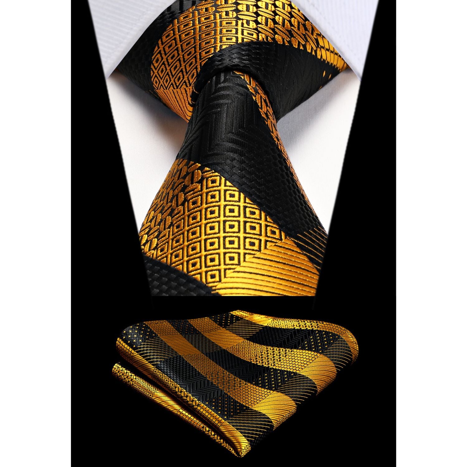 Stripe Tie Handkerchief Set - V- YELLOW-3