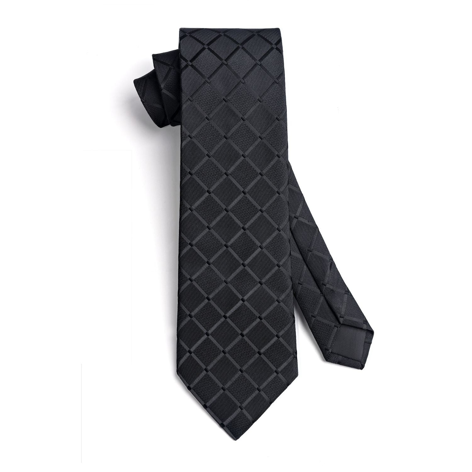 Plaid Tie Handkerchief Set - A-BLACK