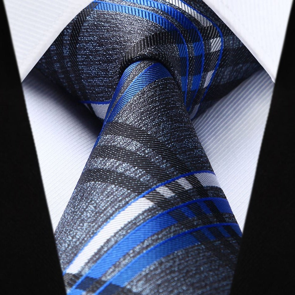 Plaid Tie Handkerchief Set - D-GRAY/BLUE